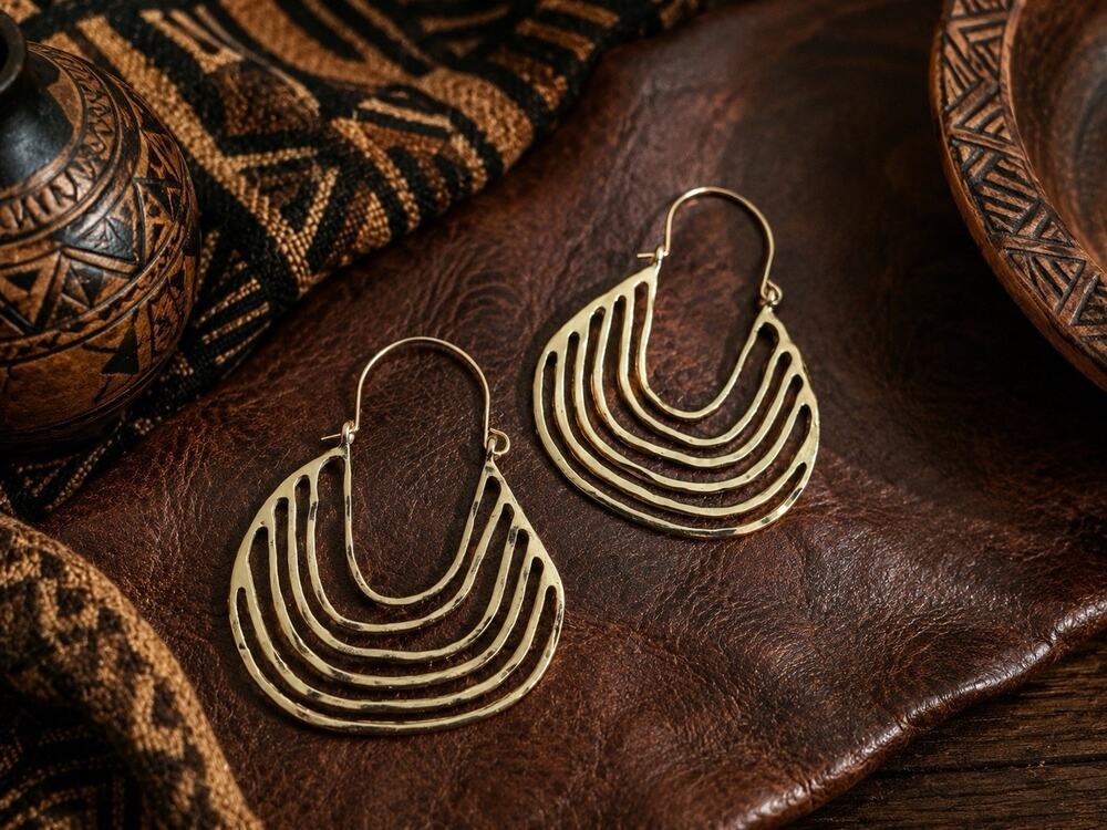 Museum Earrings Hoop Hammered Fulani Chunky Gold Tribal African Textured Boho